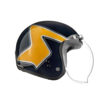 Imagem de Capacete Moto Bieffe B45 Groovy Old School, Azul Dark com Amarelo, 58