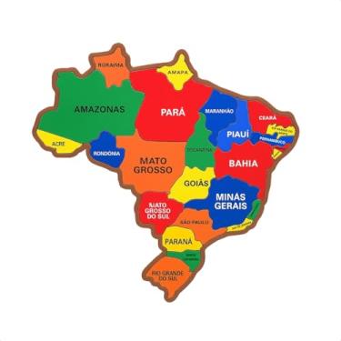 Imagem de Quebra-Cabeça Mapa Do Brasil Jogo De Encaixe Educativo Escolas MDF Cores Vibrantes Estados Grande (Médio)