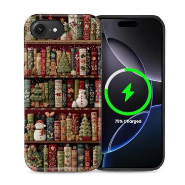 Imagem de heindiy Capa para iPhone 16e, compatível com MagSafe, capa brilhante, proteção total, à prova de choque, anti-arranhões, capa de TPU, capas para homem, mulher, estante, livros, árvore de Natal, boneco