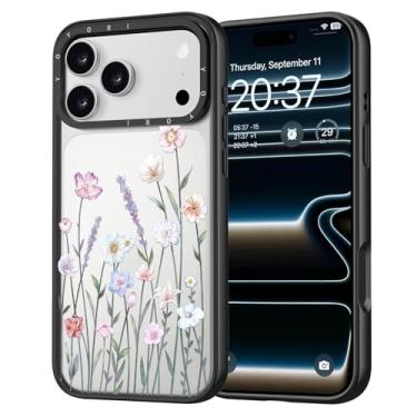 Imagem de YOYORI Capa para iPhone 17 Pro Max - [proteção contra quedas de nível militar de 2 metros] [tecnologia anti-peel] Capa protetora de TPU preta transparente com design fofo (flores desabrochando)