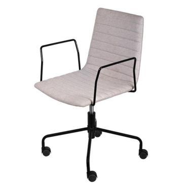 Imagem de Cadeira Escritório Giratória Baixa Lima Or Design Tecido Bouclé Cinza Base Aço Preto Rodízio Nylon