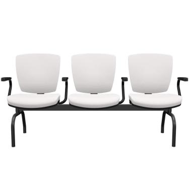 Imagem de Cadeira Longarina 3 Lugares Aeroporto Recepção Preto Baixa Flexi P03 Vinil Branco - Lyam