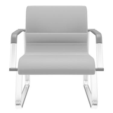 Imagem de Cadeira De Escritório Recepção Com Braço Fixa Cromada Lev P03 Vinil Cinza - Lyam Decor