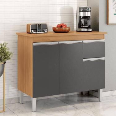 Imagem de Balcão Gabinete De Pia Para Cozinha Sem Tampo 100cm Tatiane Amêndoa/preto- Mabe Magazine