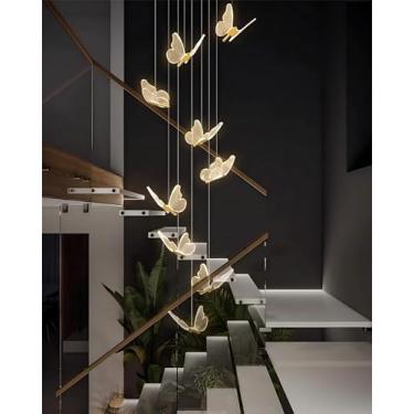 Imagem de Lustre moderno para escada, LED dimerizável, formato de borboleta, em alumínio, dourado, luminária de decoração de interiores, estilo nórdico, adequado para sala de estar, casa de campo, hot