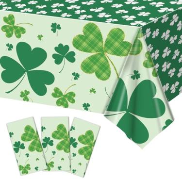 Imagem de Herytem Toalha de mesa de plástico para Dia de São Patrício de 3 peças 137 x 272 cm – Capas de mesa retangulares descartáveis de trevo verde para festas irlandesas, decorações de trevo da sorte e