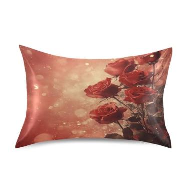 Imagem de JUZIHAI Fronha de cetim rosas, fronha de seda suave e fresca, fronha de seda com fecho de envelope macio e respirável para cabelo e pele, tamanho padrão 51 x 66 cm x 1