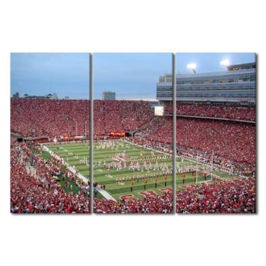 Imagem de 3 painéis de arte de parede em tela Memorial Stadium no campus da Universidade de Nebraska Lincoln Pintura para sala de estar quarto decoração de casa emoldurada pronta para pendurar (106 cm L x 71 cm