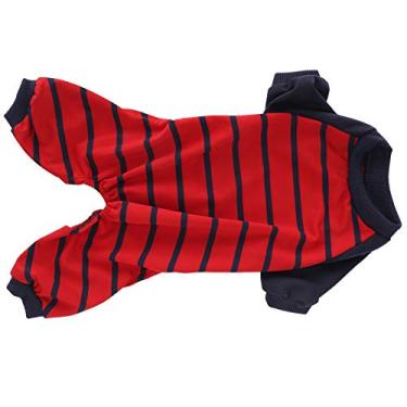 Imagem de aqxreight Macacão para Cachorro de Estimação Interno Roupas Macias de Poliéster para Cães Bodysuits Camisa Listrada de Manga CompridaSY59 Cor Cinza Contrastante L Seu Quando Conforto Leve Animal de