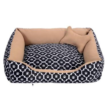 Imagem de Cama Pet para Cachorro e Gato Média | Confortável, Lavável e Impermeável | Zíper e Enchimento Removível(Patinha Bege)