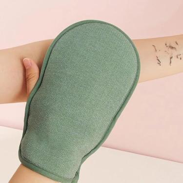Imagem de 1 peça de luvas de fricção com dedos faltando, esfregando vigorosamente pano de limpeza, esfregando as costas e cutucando luvas de chuveiro de areia fina (verde)