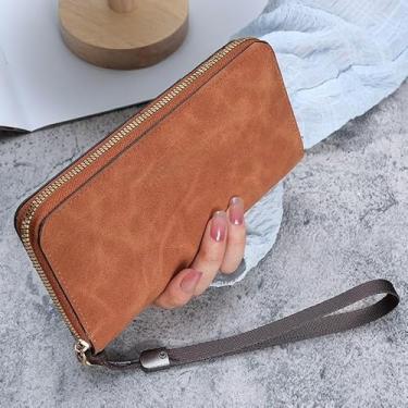 Imagem de Carteira feminina longa clutch – porta-cartões multifuncional, carteira de moedas com zíper para uso diário e em viagens, Marrom, Lazer