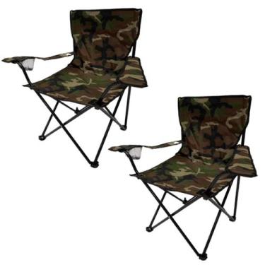 Imagem de Kit 2 Cadeira Camuflado Dobrável Bolsa Porta Copos Camping - Têxtil Sa