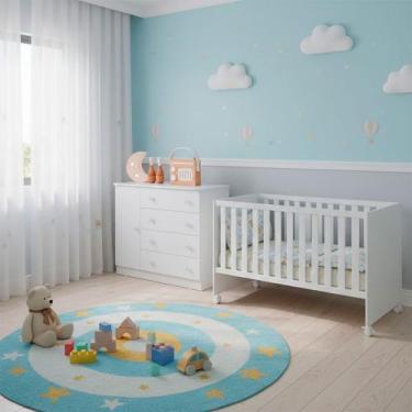 Imagem de Quarto Bebê Infantil Doce Sonho Berço Reto Rodizio e Cômoda Sapateira 