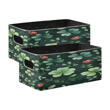 Imagem de xigua Conjunto de 2 caixas de armazenamento de trevos de desenho animado, cubo de armazenamento dobrável, organizador de cestas de armazenamento para livros, prateleiras, armário, lavanderia, berçário