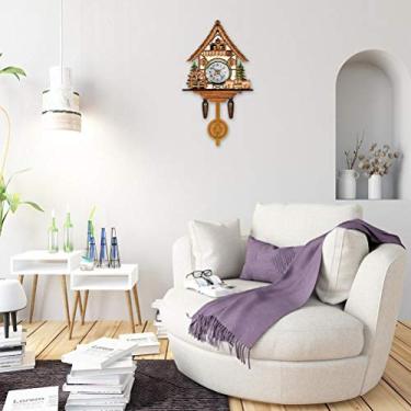 Imagem de YOUTHINK Relógio de Parede retrô de Desenho Animado 3D, Relógio de Madeira Silencioso Feito à Mão Com Design Elegante para Decoração de Escritório Doméstico (CM005)