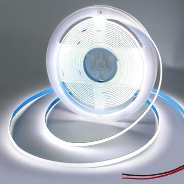 Imagem de Fita LED COB 12V 3M/3 m com cauda de cabo de extensão, branco frio 6000K, 400LEDs/M, CRI 90+, largura de 5 mm, fita de luz de LED sem ponto uniforme para gabinete campista van carro decoração de casa