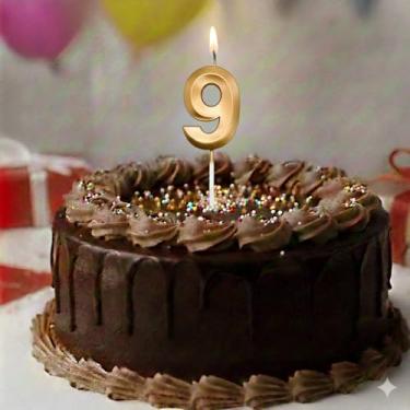 Imagem de Vela De Aniversário Mini Design Número Com 5Cm Silver Festas Dourada (Número 9)