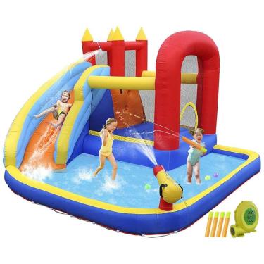 Imagem de Parque Aquático Inflável até 140 kg com Canhão de Água, Escorregador e Piscina de Respingo para Crianças, JOYLDIAS, Colorido