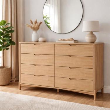 Imagem de Cômoda 8 Gavetas de Madeira Maciça Natural Moderna Marrom - La Casa Mi