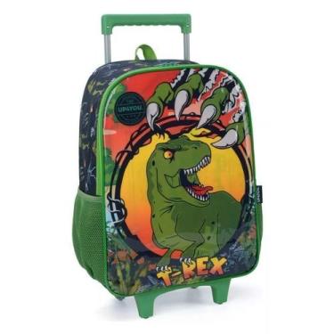 Imagem de Mochila Infantil com Rodinha UP4YOU Dinossauro G Preta Verde, M, Verde