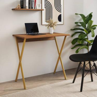 Imagem de Mesa de Escritório X 120x60 com Base em X para Trabalho e Estudo - Ferro Dourado Tampo...
