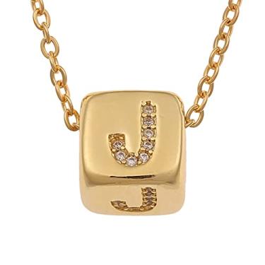 Imagem de LHDUF Colares de Inicial Pequenos para Mulheres, Presentes para Mulheres Fresco Bonito Quadrado Inicial Colar 18K Joias de Ouro para Mulheres, Metal, Sem Pedra Preciosa