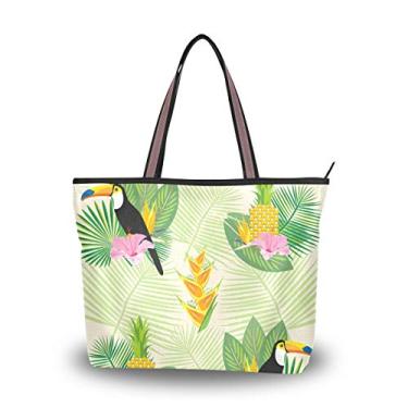 Imagem de Bolsa tote de mão com galhos de palma, tucanos, bolsa de ombro para mulheres e meninas, Multicolorido., Large