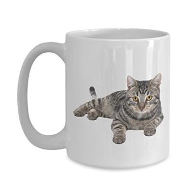 Imagem de Caneca de gato cinza Tabby – Caneca de café de cacau quente divertido – ideia de de Natal