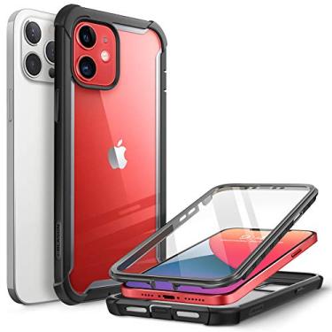 Imagem de i-Blason Capa Ares para iPhone 12, iPhone 12 Pro 6,1 polegadas (versão 2020), capa bumper transparente resistente de camada dupla com protetor de tela integrado (preto)