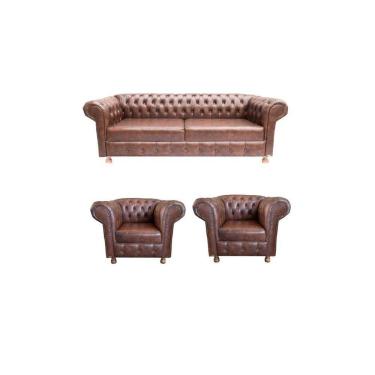 Imagem de Um Sofá Luiz XV 1,80cm + Duas Poltronas Luiz XV Corano Marrom