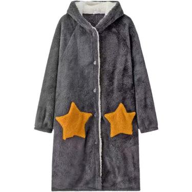 Imagem de Pijamas femininos, camisolas femininas de inverno com capuz, roupões de flanela soltos e quentes, roupas de dormir femininas plus size, color4, GG