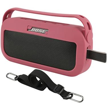 Imagem de Capa de silicone TXEsign Bolsa protetora de viagem com alça para caixa de som portátil Bose SoundLink Flex, vermelho carmim