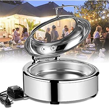 Imagem de Prato de atrito de aço inoxidável com tampa visível, aquecedores de alimentos para buffets elétricos, conjunto de buffet de catering, 9L/6L retangular/quadrado/redondo pratos de bacia fogão