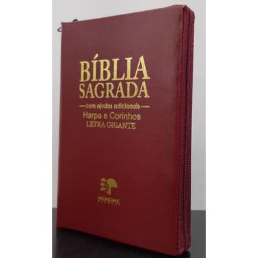 Imagem de Bíblia Sagrada Evangelica Letra Gigante Com Harpa - Capa Com Ziper Vin