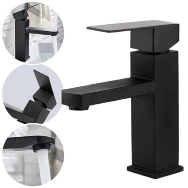 Imagem de Torneira Banheiro Lavabo Monocomando Misturador de Bancada Estilo Industrial Quadrada Cor Preta - Modelo Bristol
