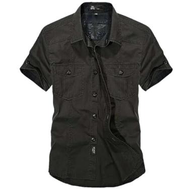 Imagem de Camisetas masculinas casuais de algodão de verão manga curta gola virada para baixo estilo militar, Army En8, PP
