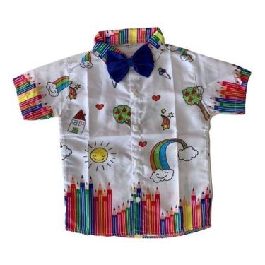 Imagem de Camisa Infantil Temática Aquarela Lápis Colorido + Gravata - Pequenos 