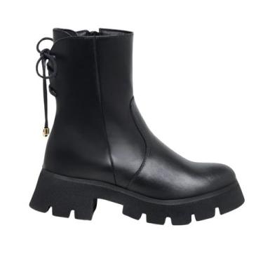 Imagem de Coturno Feminino Bota Tratorada Em Couro Salto Confortável - GGFONTANE