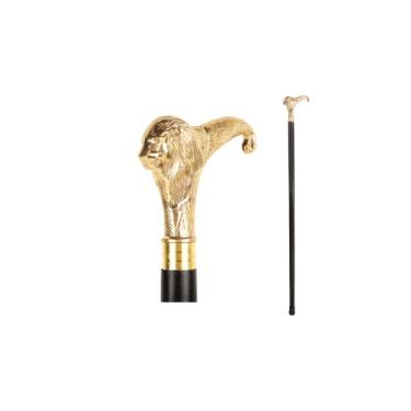 Imagem de JYPR Bengala de latão com cabo de leão - bengala de madeira preta, feita à mão, perfeita para homens e mulheres, dobra de 3 maneiras