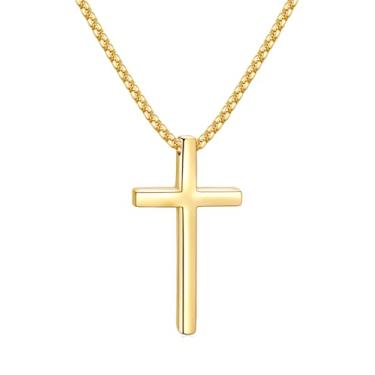 Imagem de Colar masculino Fiusem com cruz para presente de Dia dos Pais, prata/ouro/preto, com corrente de cruz de 2,5 mm e pingente de cruz de aço inoxidável, corrente de caixa de 40 a 61 cm, 24.0 Inches, Aço