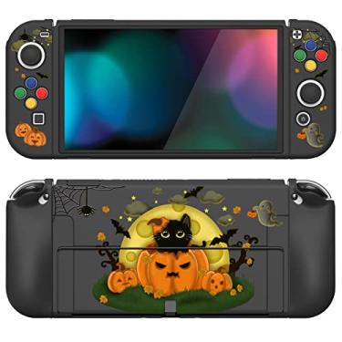 Imagem de PlayVital ZealProtect Capa protetora macia para Nintendo Switch OLED, capa protetora flexível Joycon Grip para Nintendo Switch OLED com apertos de polegar e tampas de botão de direção ABXY – Moon Night Halloween