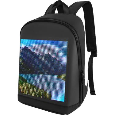 Imagem de Mochila personalizável, tela colorida LED Mochila personalizável, bolsa de viagem, bolsa escolar para homens, mulheres, estudantes universitários, preta