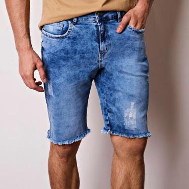 Imagem de Bermuda Masculina Jeans Barra Desfiada e Puídos Premium Top - TBTJeans