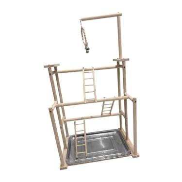 Imagem de Generic Playground Periquito Pássaro Jogar Stand Perch Ginásio Playpen Madeira Perch Stand para Lovebird, 17.7x12.2x31.5inch