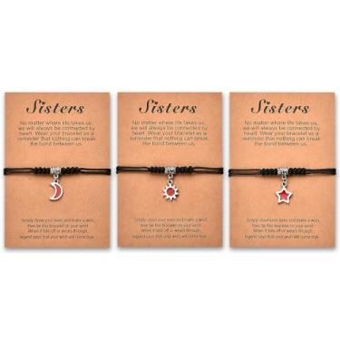 Imagem de Pulseira combinando para irmã mais nova, presente para 3 irmãs, aniversário, formatura, presente de amizade, para mulheres, amigas, para irmã média, sol, lua e estrela, pulseiras para mulheres, Small