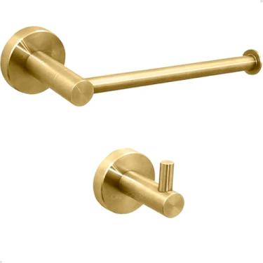 Imagem de Dona D cor, Jogo De Banheiro Aço Inox 304 Dourado Escovado Gancho Cabide Porta Toalha Rosto Mãos Toalheiro Simples E Porta Papel Higienico Papeleira Suporte Parede