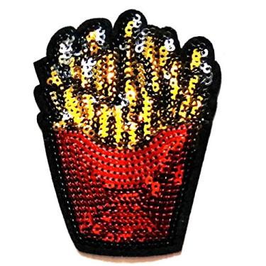Imagem de Nipitshop Remendos de lantejoulas batatas fritas comer comida desenho animado infantil patch bordado ferro sobre roupas mochilas, camiseta, jeans, saia, coletes, cachecol chapéu bolsa