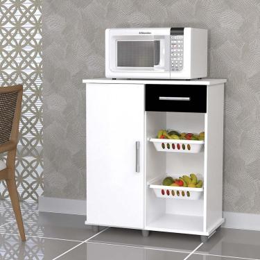 Imagem de Fruteira 1 Porta 1 Gaveta Com 2 Cestos Removíveis Rock Magno Móveis Branco/Preto