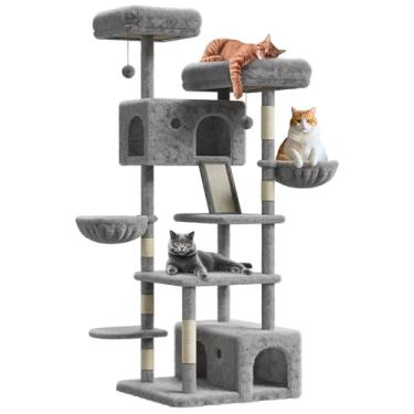Imagem de Árvore de gato grande para gatos grandes, torre de vários níveis de 166 cm com rede espaçosa, poleiros de sisal e bolas penduradas para brincar e descansar em ambientes internos
